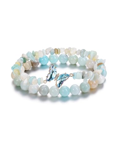 CrystalTears Crystal Butterfly Bracelets for Women Natural Healing Gemstone Beaded Bracelet Stone Layered Bracelet Crystal Jewellry Gifts Women Girls Birthday Christmas
