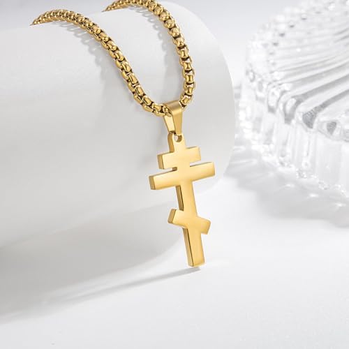 Orthodox stainless steel cross necklace for men and women, simple and retro silver glossy titanium steel cross pendant (Silver-1.2 in)4