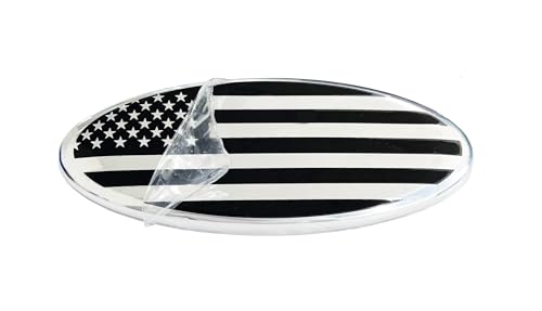 Image of 7 inch American Chrome and Black Flag Emblem Replacement for Ford, 7 inch x 2 3 /4 inch Oval Decal Badge Nameplate for F150 F250 F350 99 00 01 02 03 04 (7 Inch, Chrome and Black)
