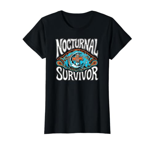 Nocturnal Survivor Night Shift Nurse Medical Coffee T-Shirt Graphique avec Valeur, Femme, Noir, S