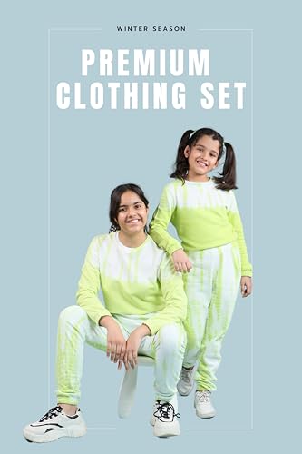 Image of Tweeny Mini Girls Kids Pure Cotton Terry Joggers Set | Tie Dye Co ord Set Winter Combo Outfit with Full Sleeves Sweatshirt and Pants | Relaxed and Comfortable Fittings