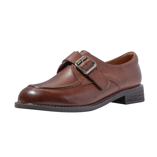 Image of ONEENO Women's Flat Leather Buckle Loafer