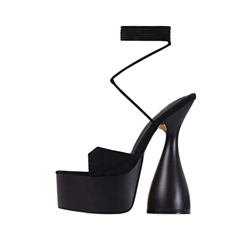 anteikira Women's High Heels Fashion Platform Ankle Straps Special Heel Round Open Toe Stone Pattern Summer Shopping Work Pumps