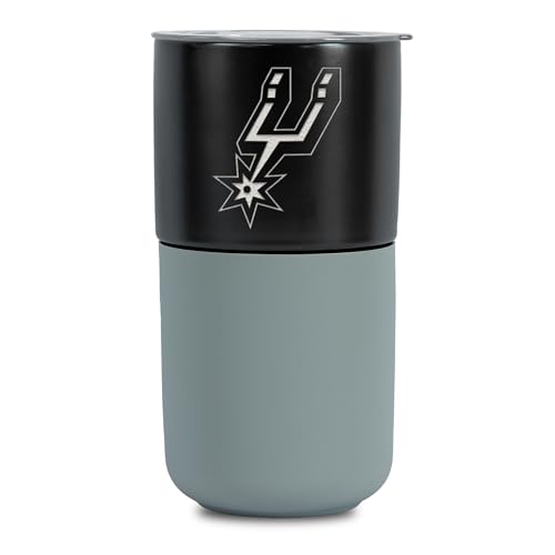 Greater Distance NBA San Antonio Spurs 16-oz Black Ceramic Tumbler with Gray Silicone Grip, Deep Laser Engraved Logo, Travel Coffee Mug With Slide Lid, Matte Glaze -  Rico Industries, CRS-BK-91001GY