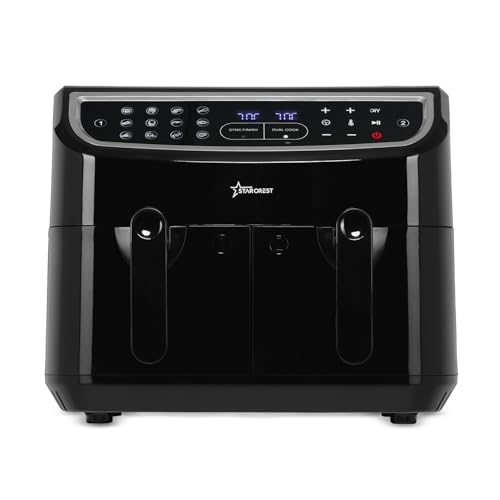STARCREST Heißluftfritteuse mit 2 Kammern 9 Liter, Airfryer XXL 2 Fächer 9L, Doppelkammer Heissluftfritteuse perfekt für...