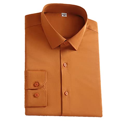 Chemise en soie extensible homme orange vêtement habillé décontracté taille L