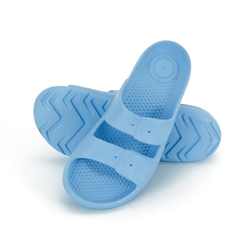Image of Totes Kids Everywear Double Buckle Slide Sandals Lightweight Waterproof Slides with Textured Footbed