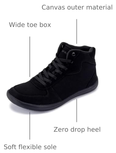 Image of WHITIN Men's Wide Toe Box Zero Drop Barefoot High-Top Canvas Sneakers W822 | Spacious Toe Box Reduces Toe Crowding, Flat Heel-to-Toe Platform Improves Balance, Minimalist Comfort for Walking & Wide Feet
