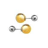 Two-tone Gold and Silver Double Ball Stud Post Earrings - Women's Ball Earrings