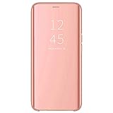 ALAMO Spiegel Flip Hülle für Oppo Realme 8 4G / Realme 8 Pro, Premium Smart View Handyhülle mit Zeit Fenster - Roségold