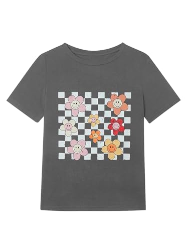 Floerns Girl's Graphic Short Sleeve T Shirt Crew Neck Drop Shoulder Casual Tee