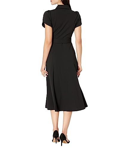 Image of Calvin Klein Women's Short Puff Sleeve Collared Belted Midi Shirtdress