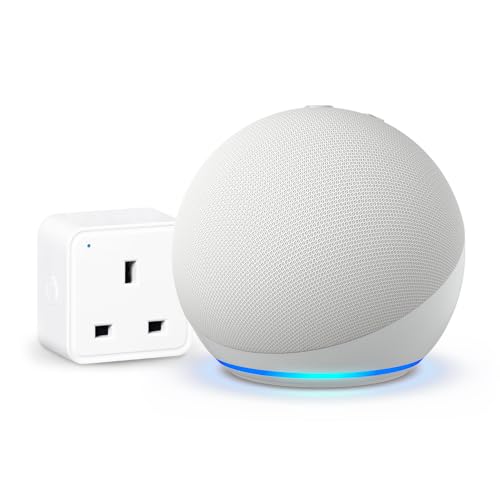 Echo Dot (5th generation) | Glacier White + WiZ Smart Plug, Works with Alexa - Smart Home Starter Kit