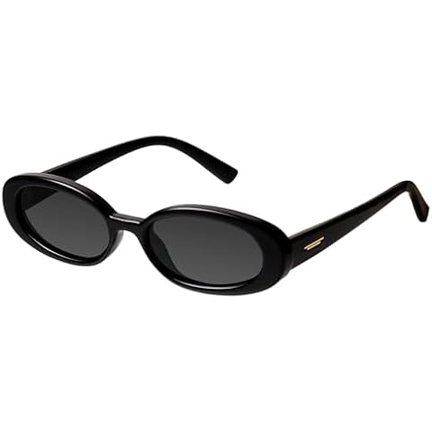 mosanana Retro Oval Sunglasses for Women 90s Small Trendy Fashion Vintage Narrow Tiny Cute Skinny Sun Glasses for Small Face Black MS52360 Cover