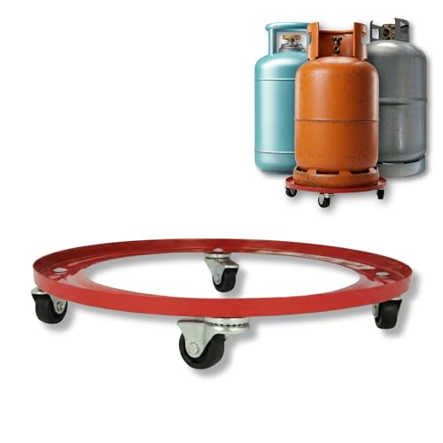 Amig - Soporte para Bombonas de Butano - Carro de Transporte con 4 Ruedas Giratorias - Diámetro Ø31cm - Carga Máxima 30kg - Soporte para Bidones y Macetas - Color Naranja - Acero Aleado