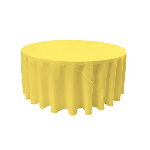 LA Linen Polyester Poplin Round Tablecloth, 132-Inch, Light Yellow