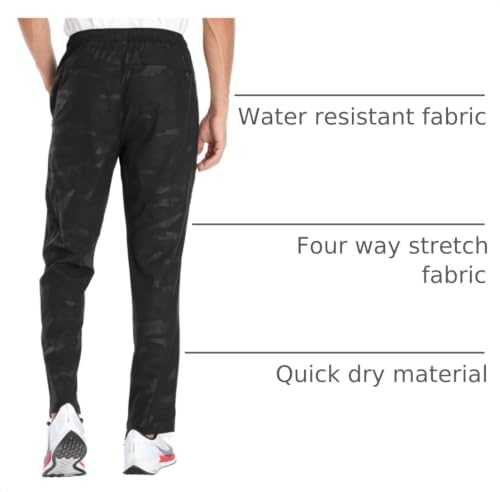 Image of Men's Elastic Waist Hiking Pants Water Resistant Quick-Dry Lightweight Outdoor Sweatpants with Zipper Pockets