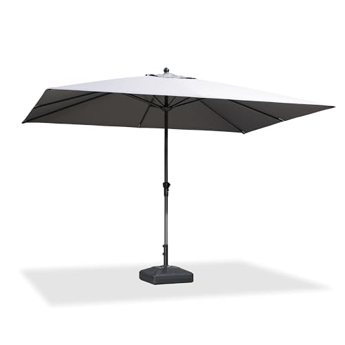 PURPLE LEAF 11.5' x 9' Rectangle Patio Market Umbrella with Base Outdoor Table Umbrellas Aluminum Frame Sun Shade with 8 Sturdy Ribs for Garden Deck Lawn Pool Light Gray