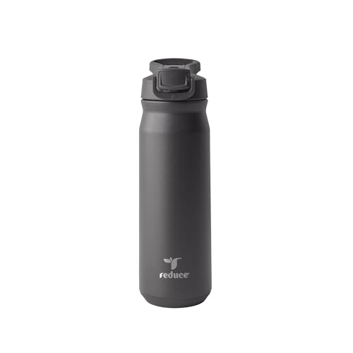 Image of REDUCE 24 oz Hydrate Pro Stainless Steel Insulated Water Bottle - Flip Top Leak-Proof Lid, Dishwasher Safe, BPA-Free, Dual Wall Vacuum, Keeps Drinks Cold for 48 Hrs, Cup Holder Friendly - Black