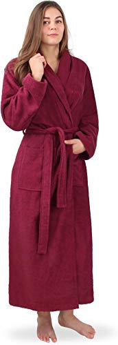 normani Extra langer Baumwoll-Bademantel | Weicher Sauna-Bademantel mit Frottee für Damen - Öko Tex 100 - Premium Qualität Farbe Burgund Größe M