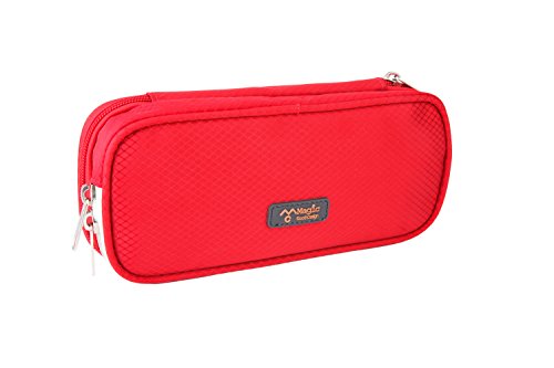 Large Capacity Double Zipper Pencil Case Bag Pen Pouch (Red, Red) #TOP14