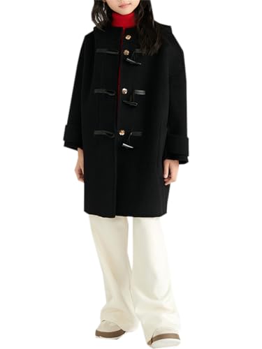 Cromoncent Girls' Fashion Horn Button Wool Coat with Hood, 2-12 Years