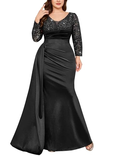 MISSMAY Women's Plus Sequin Lace Satin Dresses Pleated Mermaid Formal