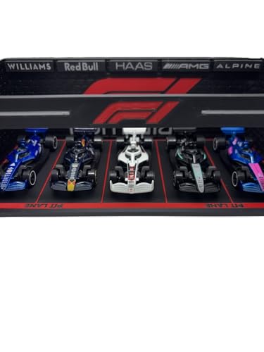 Image of Formula Racing Car Diorama Display Case for 1:64 Scale Cars | Pit Lane Style Collector Display Box for Diecast Cars | Desk & Shelf Decor| with Integrated LED Light Strip(No Cars Only Display Case)