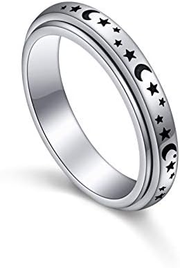 S925 Sterling Silver Spinner Fidget Anxiety Worry Relieving Boredom ADHD Autism Band Rings Moon Stars Jewelry Men Women