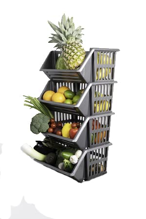 Fruit Vegetable Storage Rack Baskets Multifunction Basket for Kitchen Bathroom Living Room (Grey, 4 Racks)