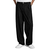 Leinenhose Herren Sommer Leicht Atmungsaktiv Hosen Lang Sommerhose Loose Bequeme Freizeithose Leinen & Baumwolle Hose Einfarbige Stoffhose Casual Urlaub Strandhosen Jogginghose Männer(Schwarz,L)