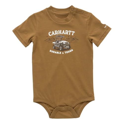 Image of Carhartt Infant Newborn 6635 Short-Sleeve 'Tough' Bodysuit - Brown | Baby Boys 6 Month (6M)