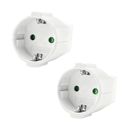 VIEVRE 2 St&uuml;cke Kupplung, Schuko Kupplung Wei&szlig; 250V/16A, Schuko Stecker Kupplung IP20, PVC Schutzkontakt Kupplung, Schuko Kabel Kupplung, Euro Kupplung f&uuml;r 10mm Kabel
