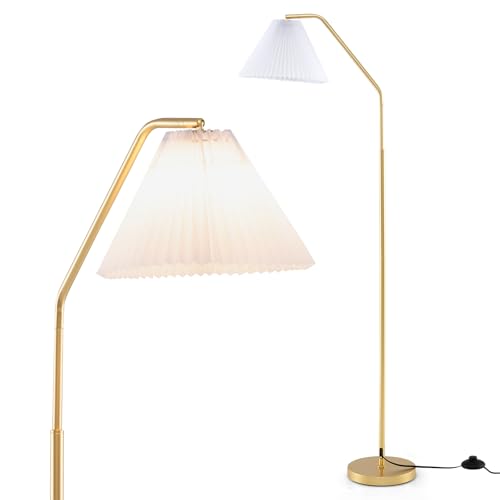 GiantexUK 168cm Floor Lamp, Elegant Arc Standing Lamp with Adjustable Head, E27 Socket & Foot Switch, Pleated Lampshade Corner Tall Light for Living Room Bedroom Lounge Office