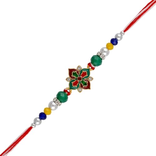 Image of Avyaan Handmade Floral Bead Rakhi for Brother | Premium Beaded Thread with Decorative Floral Centerpiece | Soft Skin-Friendly Material | Comfortable, Lightweight & Durable | Ideal for Raksha Bandhan