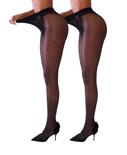 Popilush Sheer Tights for Women 2 Pack 30D Control Top Pantyhose Black Polka - Dot Pantyhose High Waist Compression Nylons - image 1