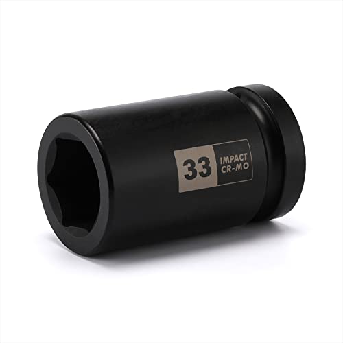 EMENTOL 1 Inch Drive Deep Spindle Axle Nut Impact Socket CR-MO 6 Point Metric Deep 6PT Impact Socket - 33mm