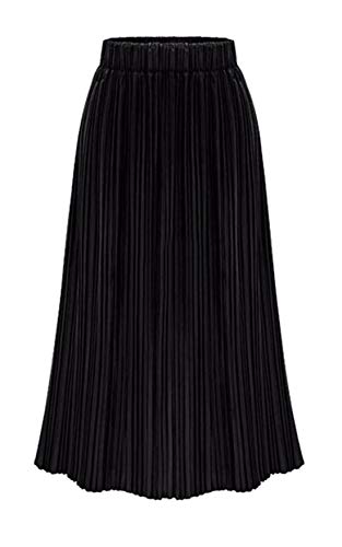 CHARTOU Women's Winter Chic Elastic High Waist Velvet Accordion Pleated Long Skirt (XX-Large, Black)