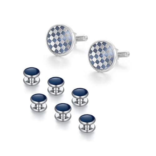 wynameleri Men's Jewelry Cufflinks and Studs for Tuxedo Shirts Round Buttons Set for Weddings, Business, Dinner