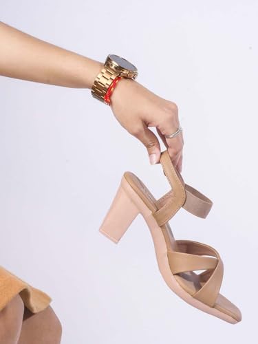 Image of JM LOOKS Stylish Fancy Block Heel Sandal With Ankle Strap For Women & Girls | Casual Women Heel Sandals |