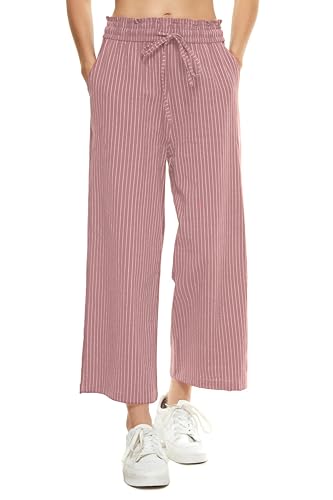Image of LNX Womens Linen Capri Pants Wide Leg High Waisted Drawstring Casual Cropped Pants with Pockets