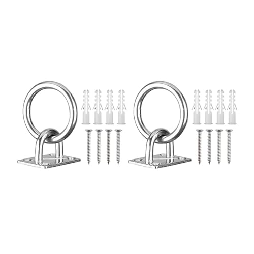 2 Stück Anbindering Pferd, Eye Plate Solid Stainless Steel, Quadratisch Anbindering Pferd, 304 Edelstahl Augplatte mit Ring M5 Ösen Halterung, Wandhaken zum Aufhängen von Hängematte Boxing Boxsack