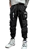ORANDESIGNE Pantalon de Jogging pour Homme Style Punk Cargo Baggy techwear Hip Hop Sarouel Streetwear Tactique X Noir XXL