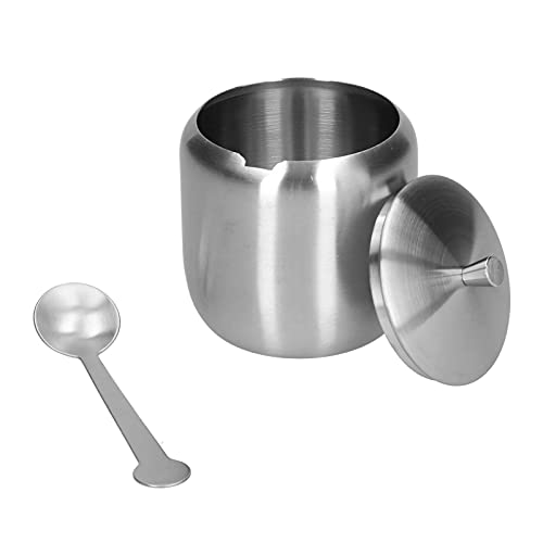 CFTGIW Azucarero 370ML 304 Acero Inoxidable Pulido Cepillado Antioxidante Caja de Condimento Antioxidante con Cuchara Durabilidad y Resistencia Alambre de Acero Hecho Es de Inoxidable