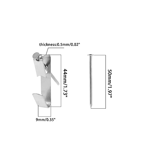 Image of 50-Piece Picture Hanging Kit with 100LB Silver Metal Hooks and Nails for Wall Mounting