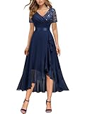 MIUSOL Women's Elegant V-Neck Lace Sequin Chiffon Wedding Guest Formal Evening Party Dress (Medium, Navy Blue)