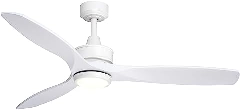 VAXCEL Curtiss 52 in. White Indoor Outdoor Rod Mount Contemporary Ceiling Fan with Wooden Blades, Dimmable Integrated LED Light Kit and Remote Control, 3 Speeds, Frosted Glass Shade