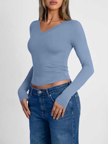 Image of Trendy Queen Womens Long Sleeve Shirts 2026 Fall Fashion Basics Crop Tops