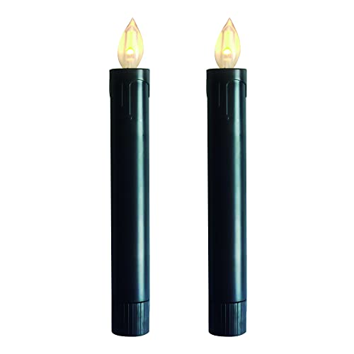 Image of CANDLE CHOICE Black Flameless Taper Candles with Timer 6 inch Tall Long Flicking Fake Battery Operated Electric LED Stick Candles Candlesticks Candelabra Halloween Party Decoration Table Centerpiece 2 PCS