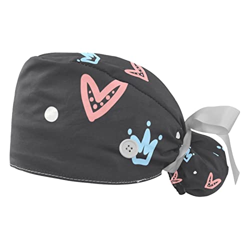 Chapeaux bouffants JDEZ avec cœurs roses : lot de 2 casquettes de travail ajustables